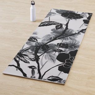 Modern Butterfly Floral Noir Yoga Mat