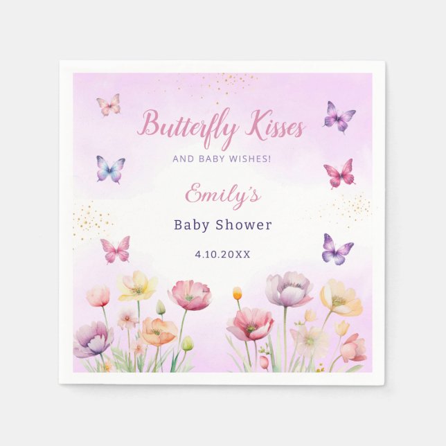 Modern Butterfly floral pink girl baby showers  Napkin (Front)