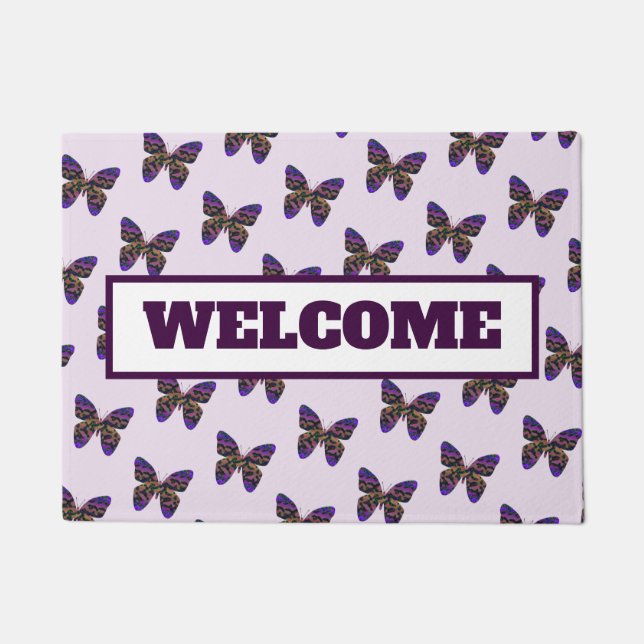 Modern Butterfly Pattern Front Door Welcome Doormat (Front)