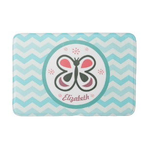 Modern Butterfly Personalised Chevron Kid Bathroom Bath Mat