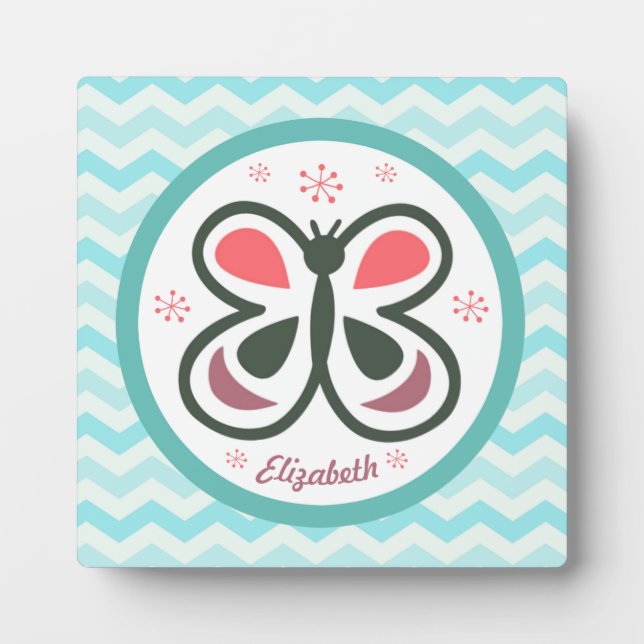 Modern Butterfly Personalised Chevron Kids Design Plaque (Front)