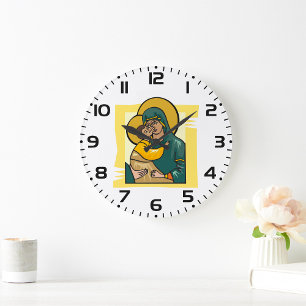 Modern Byzantine Virgin Mary and Child Religious  Large Clock