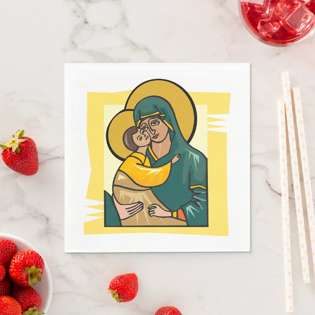 Modern Byzantine Virgin Mary and Child Religious  Napkin (Creator Uploaded)