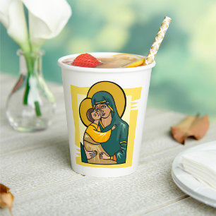Modern Byzantine Virgin Mary and Child Religious Paper Cups