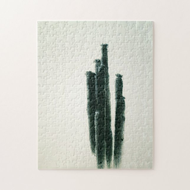 Modern Cactus Art Green Off White Jigsaw Puzzle (Vertical)
