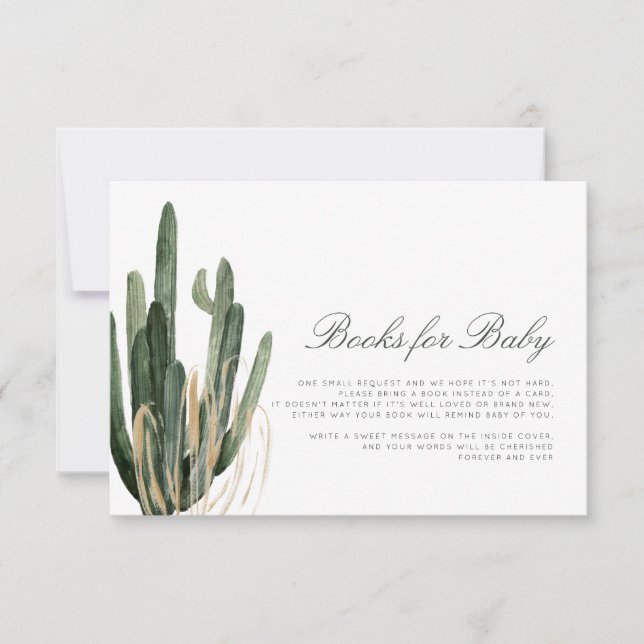 Modern Cactus Baby Shower Books for Baby Card (Front)