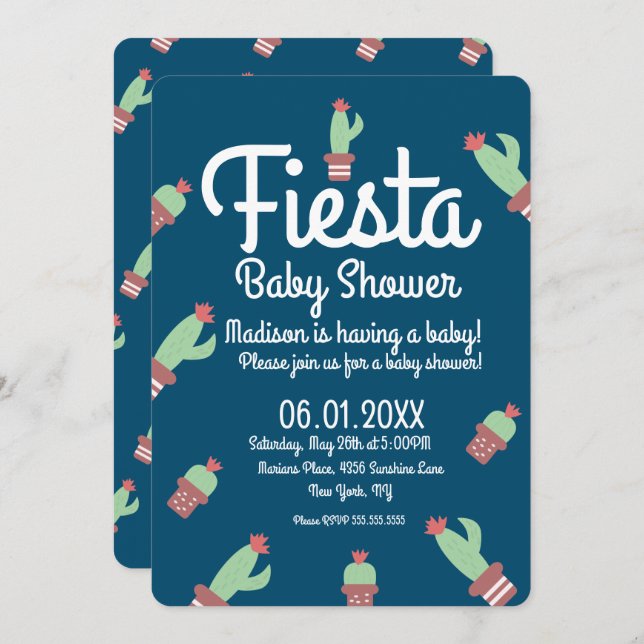 Modern Cactus Border Fiesta Baby Shower Invitation (Front/Back)