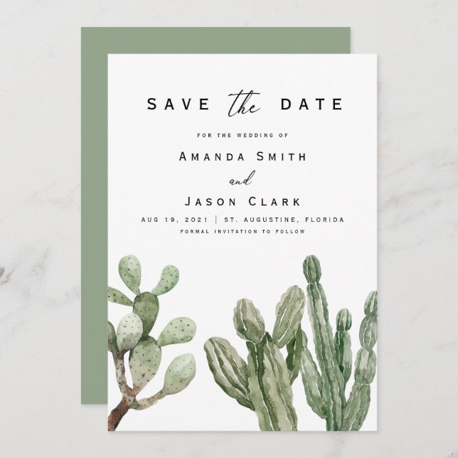 Modern Cactus Desert Boho Save The Date Wedding  Invitation (Front/Back)
