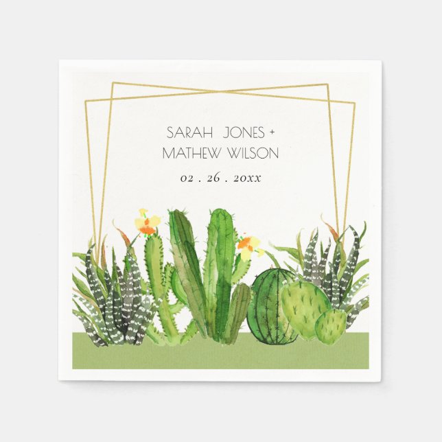 MODERN CACTUS FLORAL GARDEN WATERCOLOR WEDDING NAPKIN (Front)