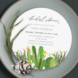 MODERN CACTUS GARDEN WATERCOLOR BRIDAL SHOWER INVITATION