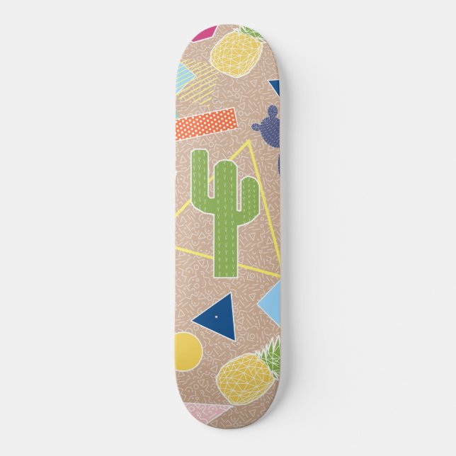 Modern cactus geometric Memphis inspired pattern Skateboard (Front)
