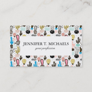 Modern Cactus Geometric Pattern Business Card