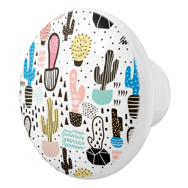 Modern Cactus Geometric Pattern Ceramic Knob (Right)