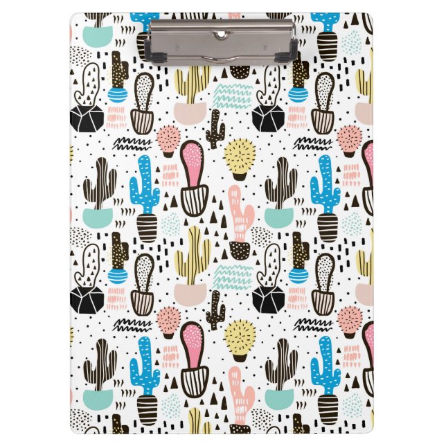 Modern Cactus Geometric Pattern Clipboard (Front)