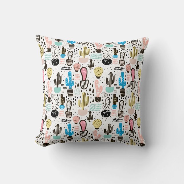 Modern Cactus Geometric Pattern Cushion (Front)