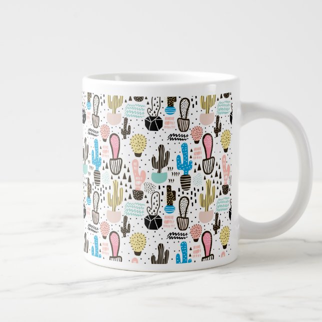 Modern Cactus Geometric Pattern Large Coffee Mug (Right)