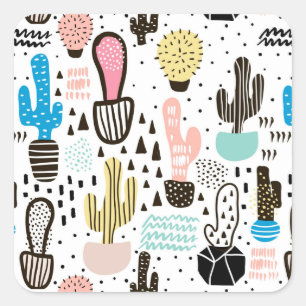 Modern Cactus Geometric Pattern Square Sticker