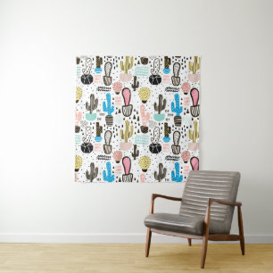 Modern Cactus Geometric Pattern Tapestry