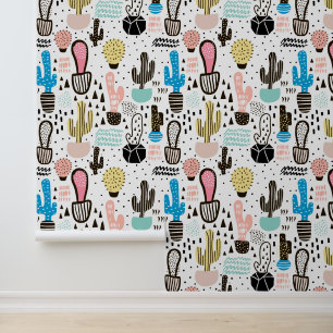 Modern Cactus Geometric Pattern Wallpaper
