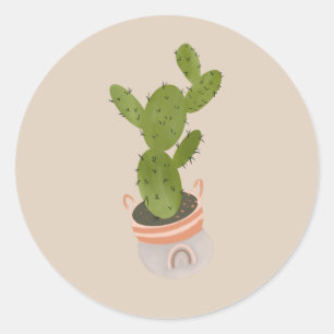 Modern Cactus Houseplant Hand Drawn Design  Classic Round Sticker