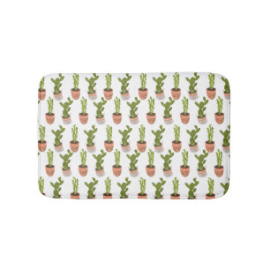 Modern Cactus Houseplants Hand Drawn Design Bath Mat