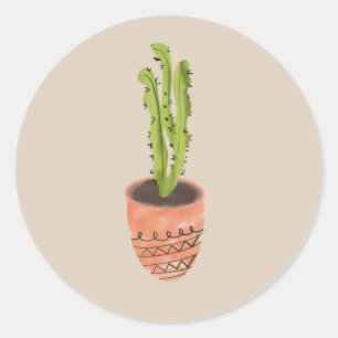 Modern Cactus Houseplants Hand Drawn Design Classic Round Sticker