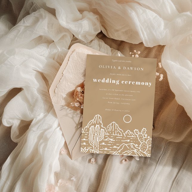 Modern Cactus Line Art Desert Wedding Invitation  (Creator Uploaded)