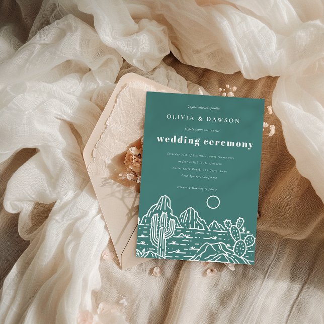 Modern Cactus Line Art Desert Wedding Invitation  (Creator Uploaded)