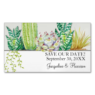 Modern Cactus n Succulent Watercolor Save the Date Magnetic Business Card