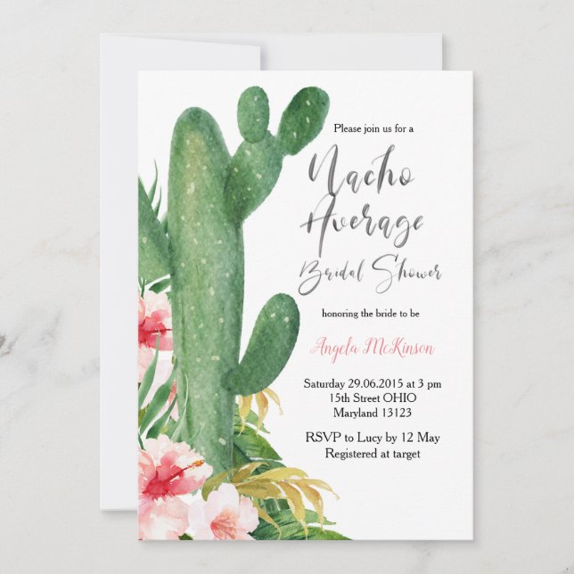 Modern Cactus Nacho Average Bridal Shower Invitation (Front)