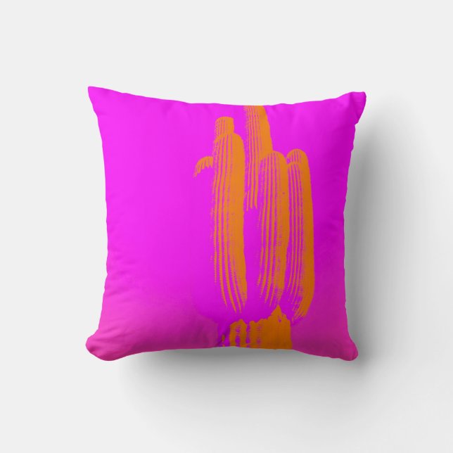 Modern Cactus Photo Art Hot Pink Orange Fun Cushion (Front)