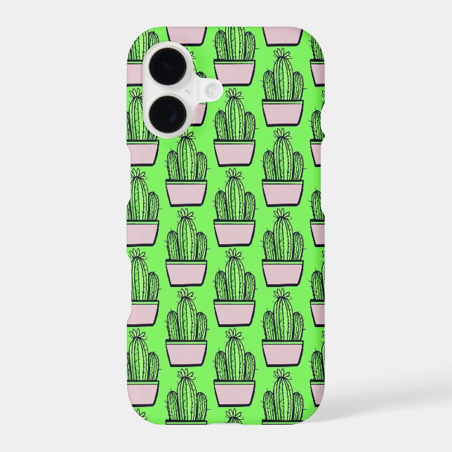 Modern Cactus Pink Pot Pattern on Green (Back)
