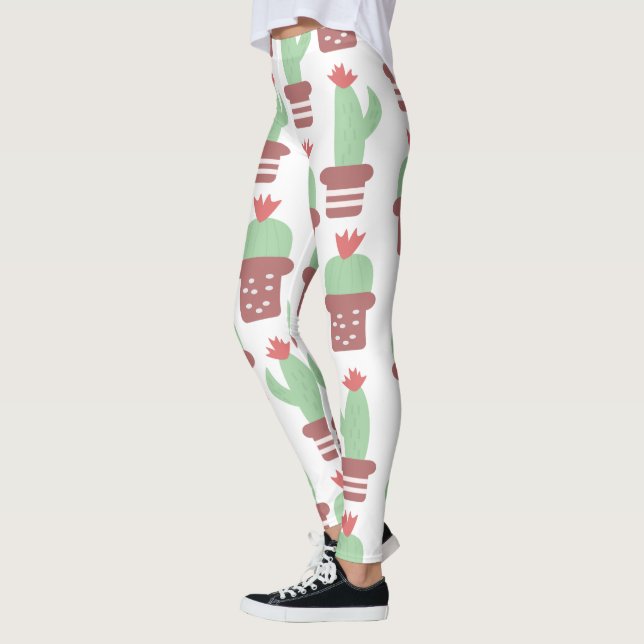 Modern Cactus Pot Plant Pattern Leggings (Left)
