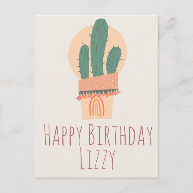 Modern Cactus Potted Plant Rainbow Birthday Postcard (Front)