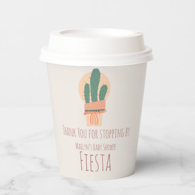 Modern Cactus Potted Plant Rainbow Party Paper Cups (Front)