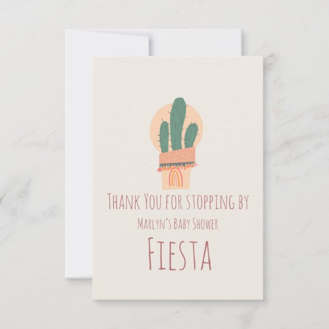 Modern Cactus Potted Plant Rainbow Party Thank You Card (Front)