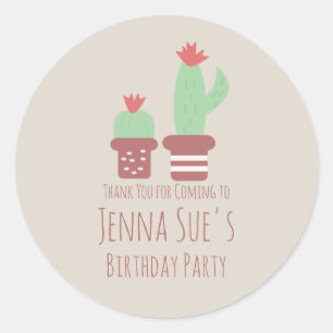Modern Cactus Potted Plants Birthday Party Classic Round Sticker
