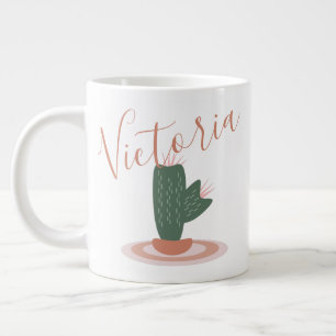 Modern Cactus Spikey Name Large Coffee Mug