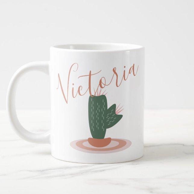Modern Cactus Spikey Name Large Coffee Mug (Left)