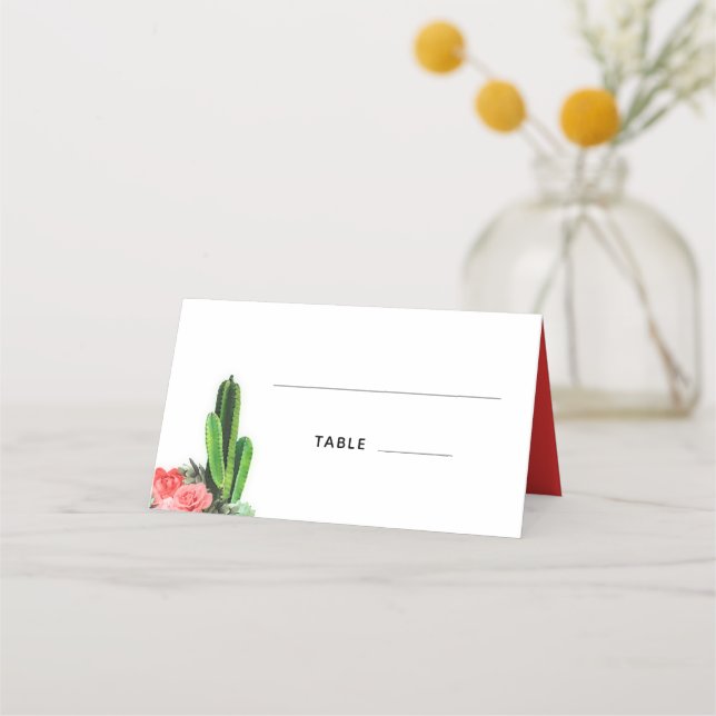 Modern Cactus, Succulent and Floral Place Card (Front)