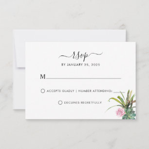 Modern Cactus Succulent Greenery Floral Wedding RSVP Card