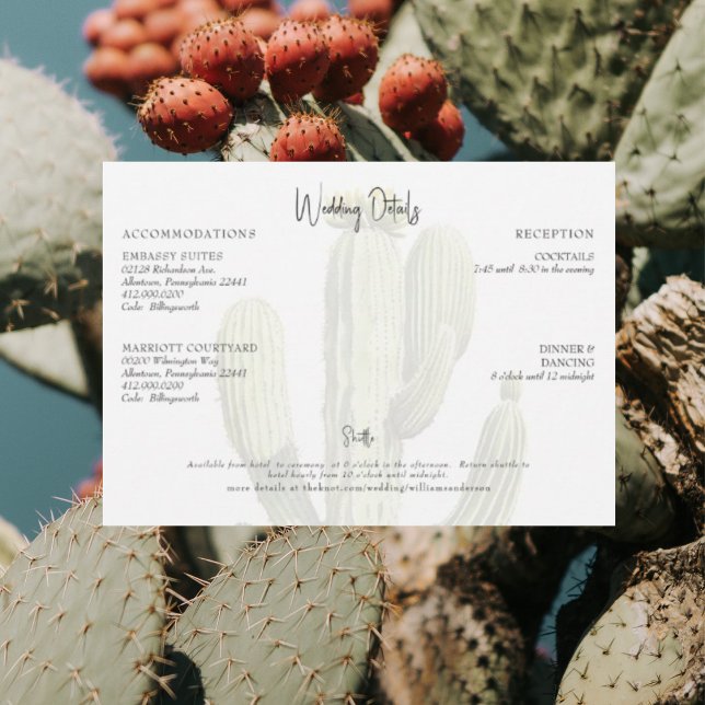 Modern Cactus Tropical Wedding Details Invitation (Creator Uploaded)