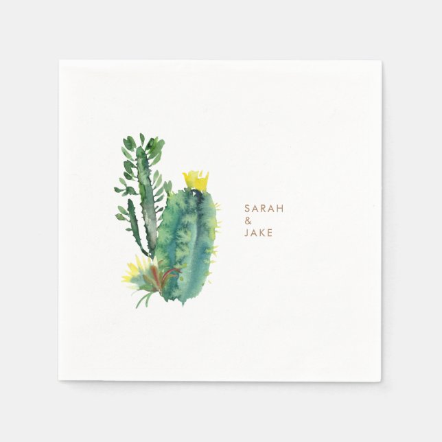 Modern Cactus Wedding Cocktail Napkin (Front)