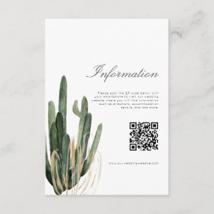 Modern Cactus Wedding Information QR Code card