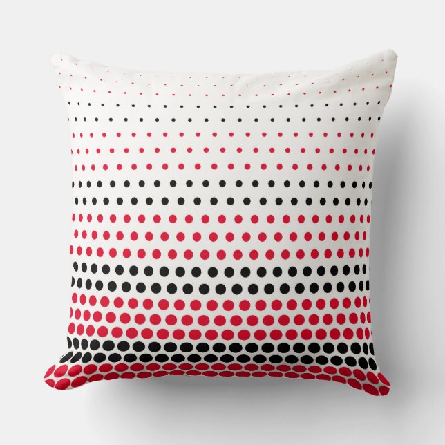 Modern Cadmium Red and Black Polka Dot Cushion (Front)