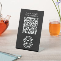 Modern Cafe Contactless Menu Black QR Code Logo
