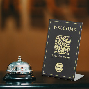 Modern Cafe Restaurant Menu QR Code Business Logo Pedestal Sign