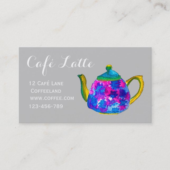 Modern cafe tea shop teapot business card (Front)
