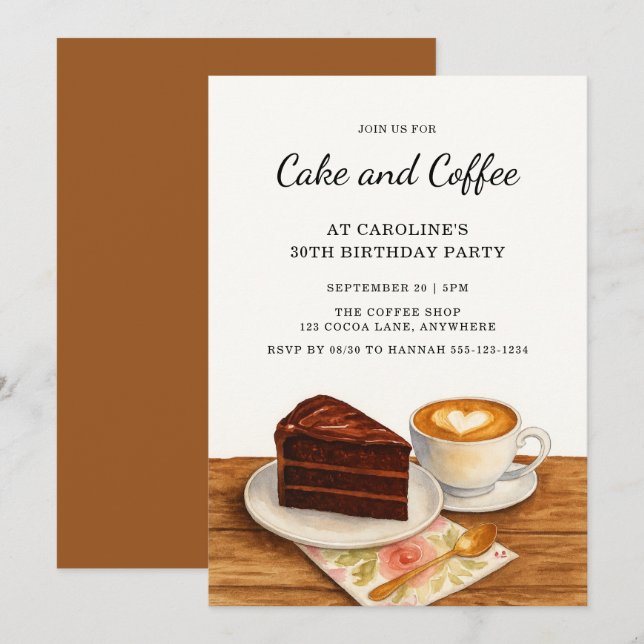 Modern Cake & Coffee 30th Adult Birthday Party Invitation (Front/Back)