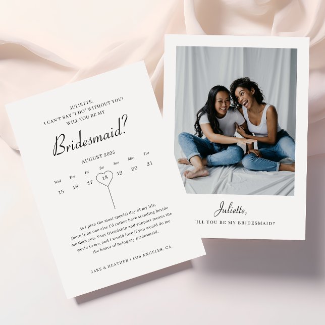 Modern Calendar Bridesmaid Proposal Photo  Invitation (Creator Uploaded)